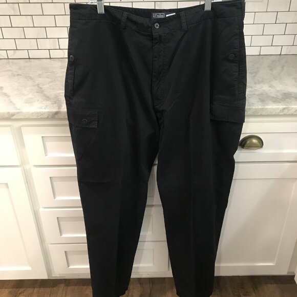 Polo Ralph Lauren Pants Mens 38 Black Cargo Utility Inseam 32 Button Pockets - Picture 1 of 11